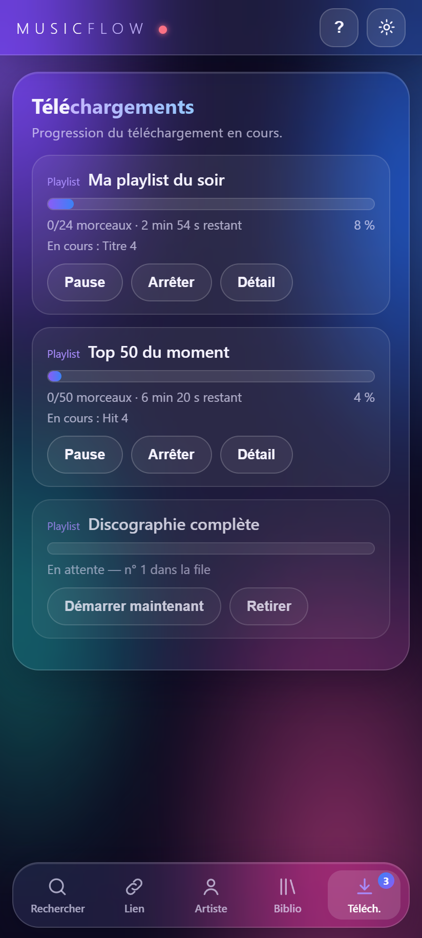 MusicFlow download queue
